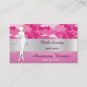 Romantic pink camouflage pattern make up artist business card