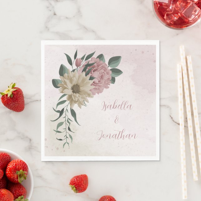  romantic pink & champagne flowers  napkin (Insitu)