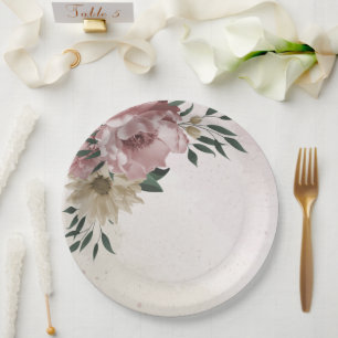 romantic pink & champagne flowers  paper plate
