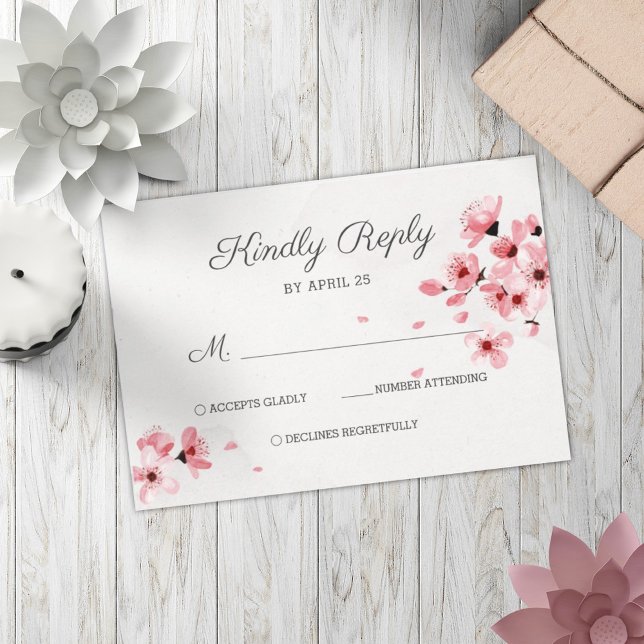 Romantic Pink cherry blossom floral chic RSVP Card (Creator Uploaded)