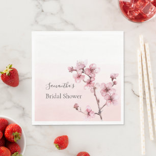 Romantic Pink Cherry Blossom Flowers Bridal Shower Napkin