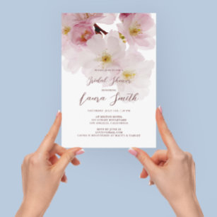 Romantic Pink Cherry Blossoms Bridal Shower Invita Invitation