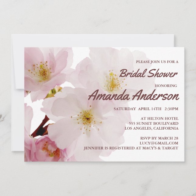Romantic Pink Cherry Blossoms Bridal Shower Invitation (Front)