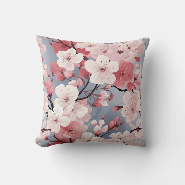 Romantic Pink Cherry Blossoms Cushion (Front)