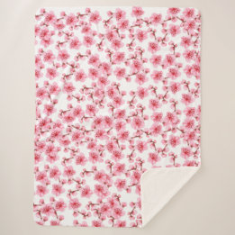 Romantic pink Cherry blosson Sherpa Blanket