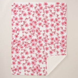 Romantic pink Cherry blosson Sherpa Blanket
