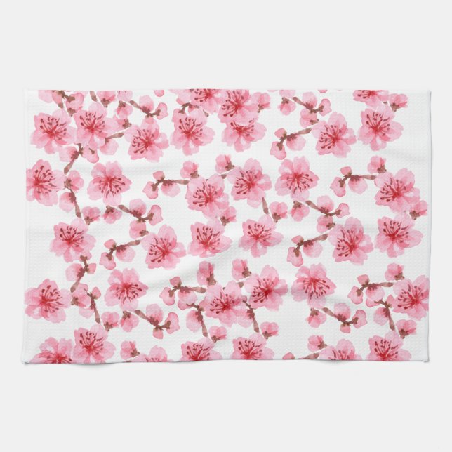Romantic pink Cherry blosson Tea Towel (Horizontal)