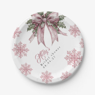 Romantic Pink Christmas Bridal Shower Paper Plate