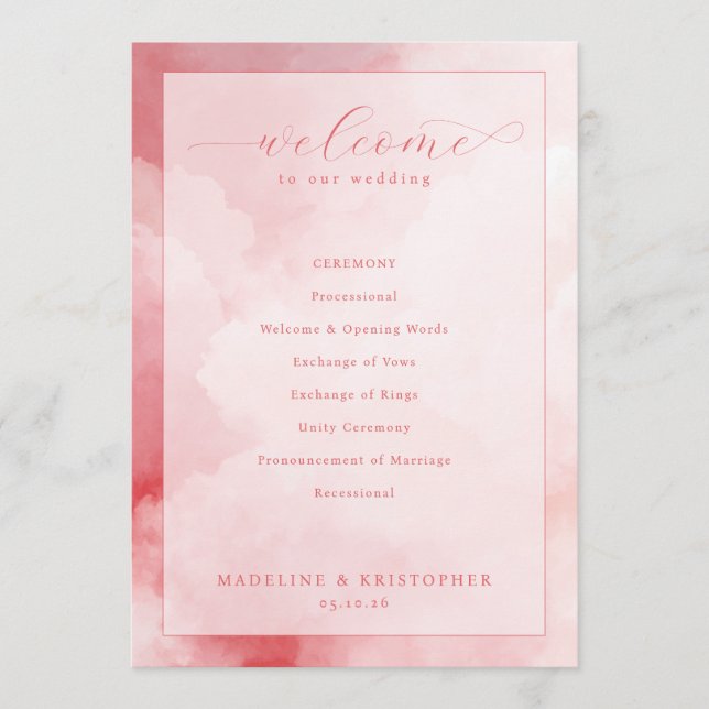 Romantic Pink Cloud Wedding Ceremony Programme (Front)