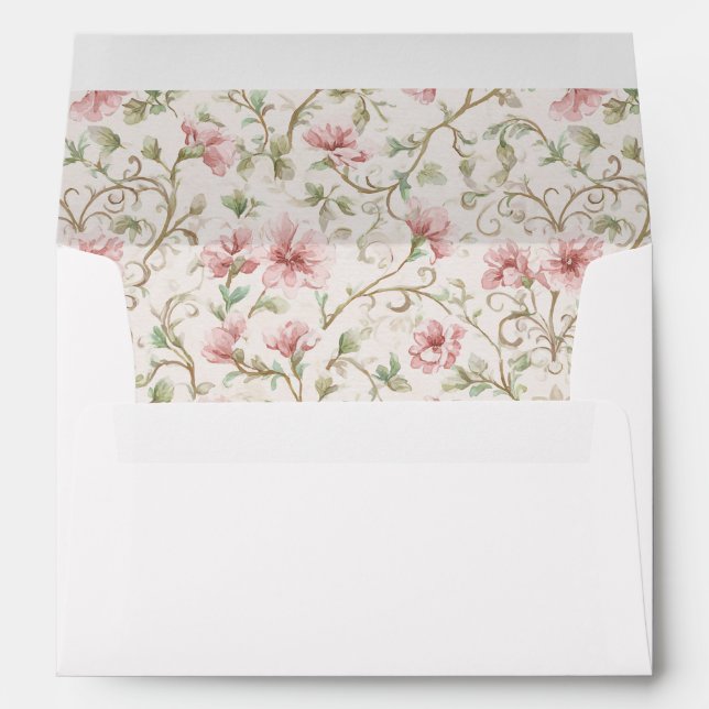 Romantic Pink Cream Floral Wedding Envelope (Back (Bottom))