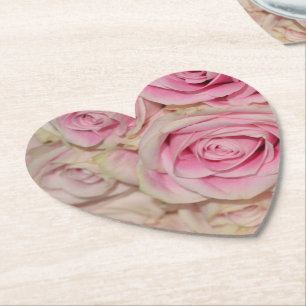 Romantic Pink Cream Roses Paper Coaster