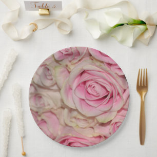 Romantic Pink Cream Roses Paper Plate