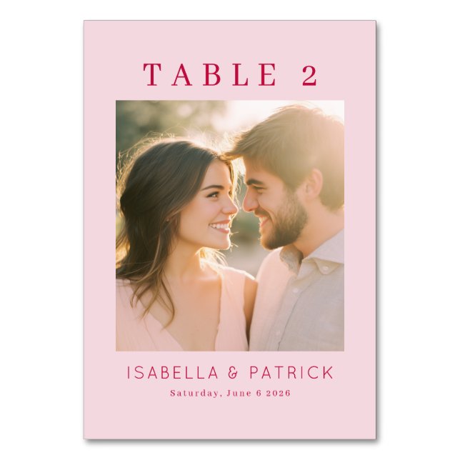 Romantic Pink Elegant Photo Table Number (Front)