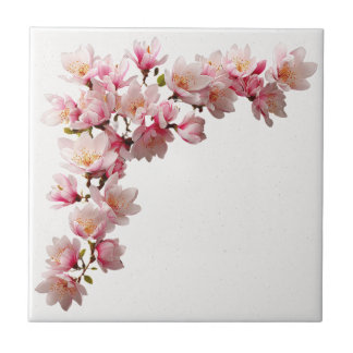 Romantic Pink English Roses on Pale Yellow Ceramic Tile