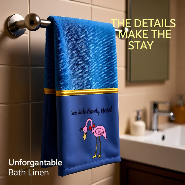 Romantic Pink Flamingos with denim texture .blue Bath Towel Set (Creator Uploaded)