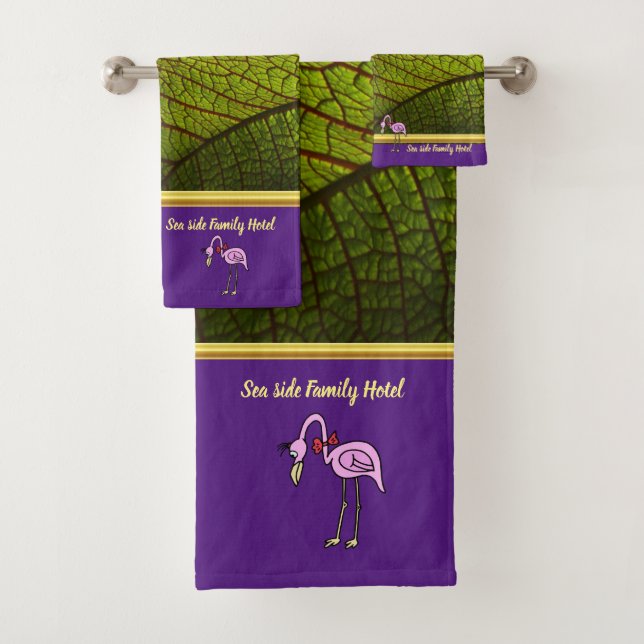 Romantic Pink Flamingos with gold foil leaf Bath Towel Set (Insitu)