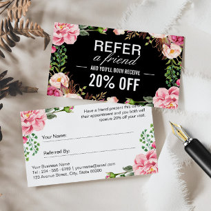 Romantic Pink Floral Beauty Salon Referral Card