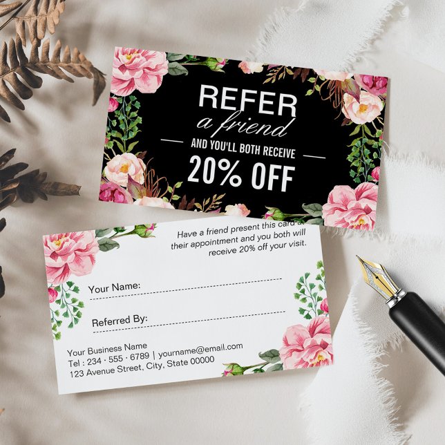 Romantic Pink Floral Beauty Salon Referral Card (Creator Uploaded)