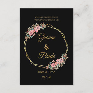 Romantic Pink Floral Black Wedding Invite
