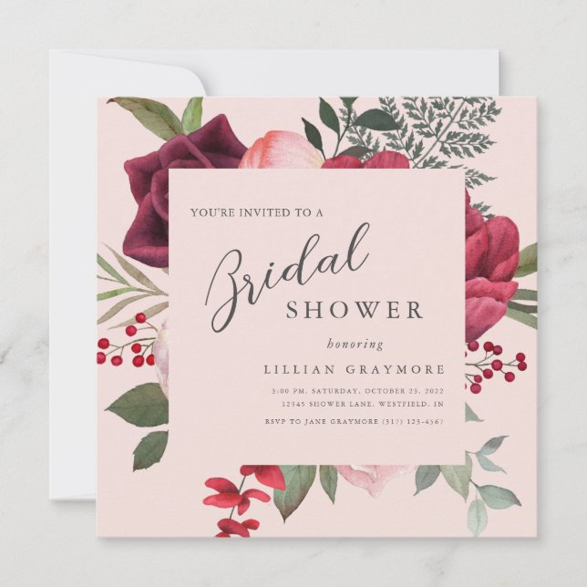 Romantic Pink Floral Bouquet Bridal Shower Invitation (Front)