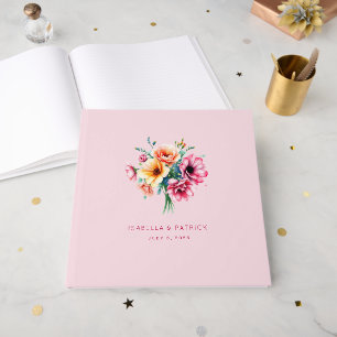 Romantic Pink Floral Bouquet Illustration Guest Book