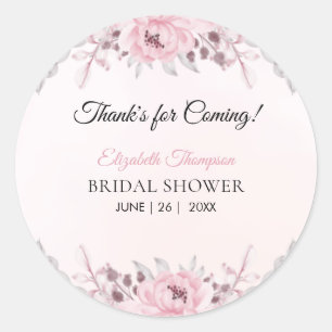 Romantic Pink Floral Bridal Shower Classic Round Sticker