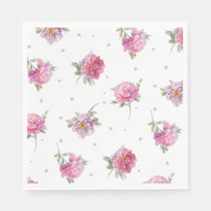 Romantic Pink Floral Dot Watercolor Pattern Napkin
