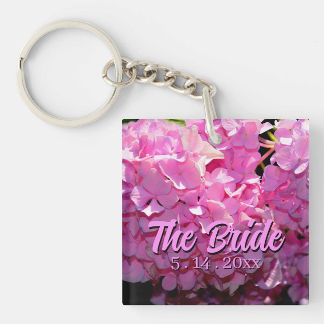 Romantic pink floral elegant hydrangeas  key ring (Front)