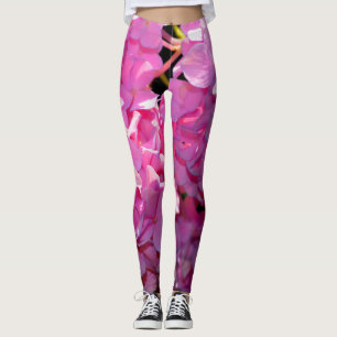 Romantic pink floral elegant hydrangeas  leggings