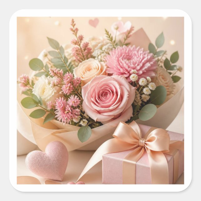 Romantic Pink Floral Gift Sticker (Front)