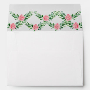 Romantic Pink Floral Greenery Typography Wedding  Envelope