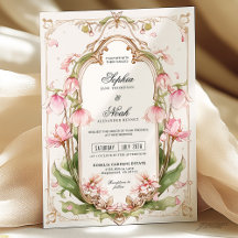 Romantic Pink Floral Greenery Wedding Invitation 