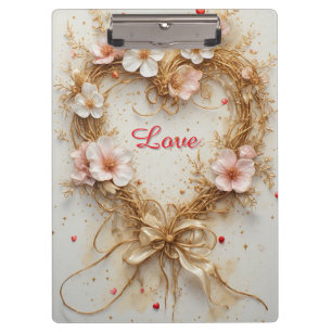 Romantic Pink Floral Heart Wreath Clipboard