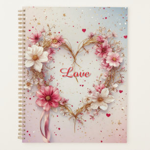 Romantic Pink Floral Heart Wreath Planner