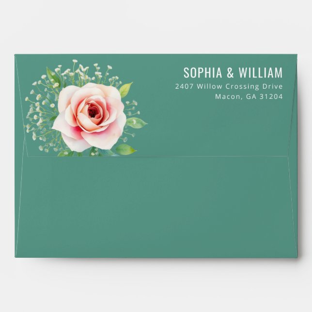 Romantic Pink Floral Illustration Envelope (Back (Top Flap))