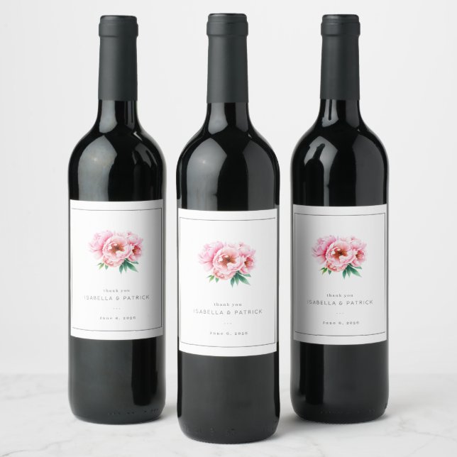 Romantic Pink Floral Illustration Wine Label (Bottles)