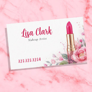 Romantic Pink Floral Lipstick Chic Makeup Artist Business Card