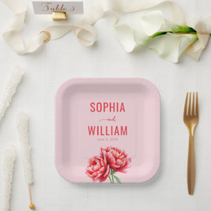Romantic Pink Floral Paper Plate