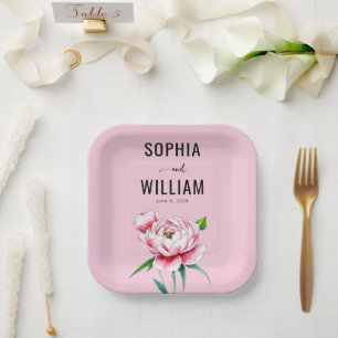 Romantic Pink Floral Paper Plate