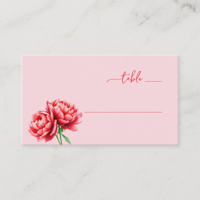Romantic Pink Floral Peony Place Card (Front)
