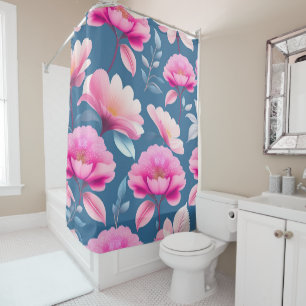 ROMANTIC PINK FLORAL POPPY SHOWER CURTAIN