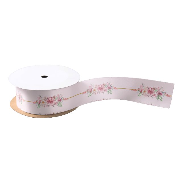 Romantic Pink Floral Ribbon Satin Ribbon (Spool)