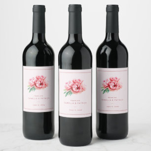 Romantic Pink Floral Stenciled Invitational Wine Label