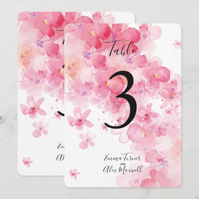 Romantic Pink Floral | Table number cards (Front/Back)