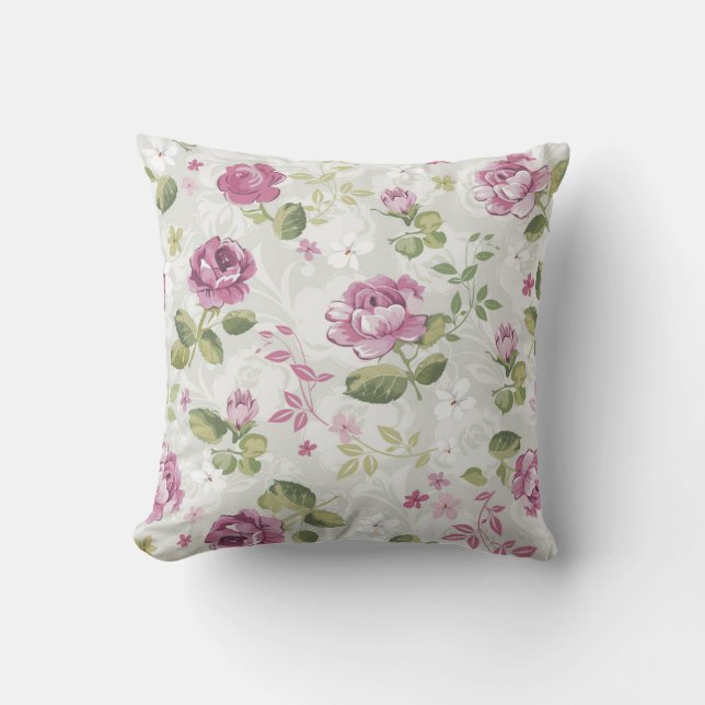Romantic Pink Floral Throw Pillow (Front)