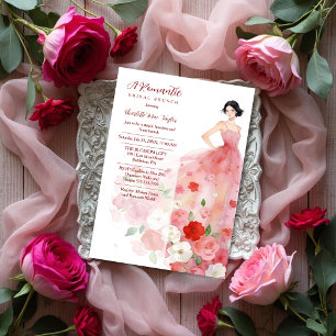 Romantic Pink Floral Tulle Model Bridal Shower Invitation
