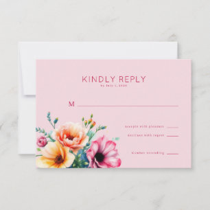 Romantic Pink Floral Watercolor RSVP Card