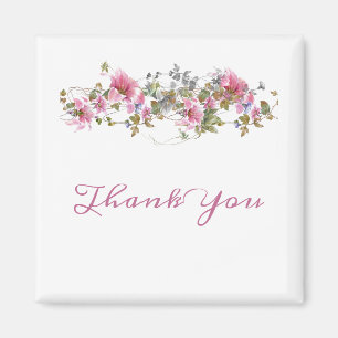 Romantic Pink Floral Watercolor Script Personalise Magnet