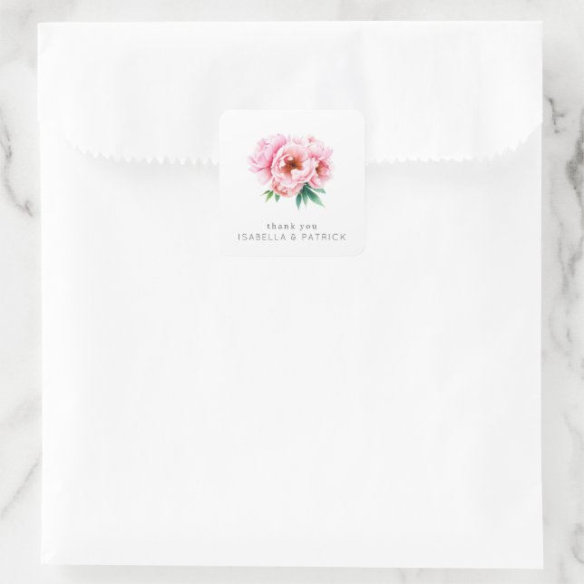 Romantic Pink Floral Watercolor Square Sticker (Bag)