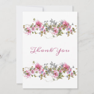 Romantic Pink Floral Watercolor Thank You Card